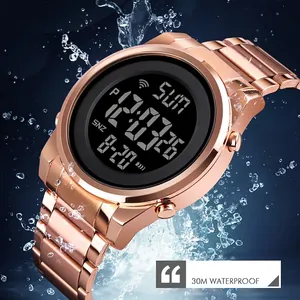 Orologio digitale da uomo in acciaio inossidabile oro rosa, impermeabile fino a 30m