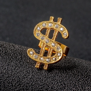 Iced out gold dollar sign open ring for men with glittering hip hop diamond accents