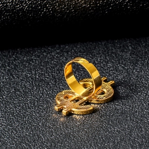 Adjustable gold plated dollar sign ring for men with diamond accents in hip hop style