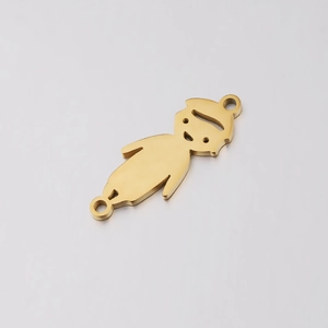 Polished golden boy-shaped stainless steel pendant with double holes for DIY jewelry