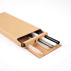 Eco-friendly colorful heat-resistant glass straws set with cleaning brush in kraft box