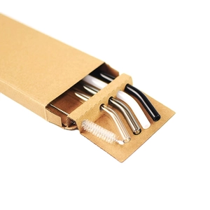 Colorful heat-resistant stainless steel straw set with cleaning brush in kraft box