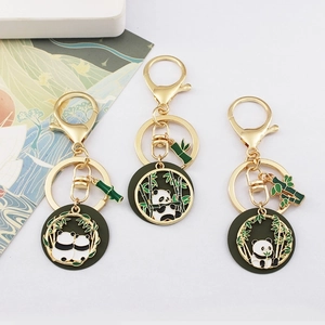 Cute Panda Enamel Keychain Alloy Bamboo Pendant Chinese Style Bag Charm Animal Key Ring Gift