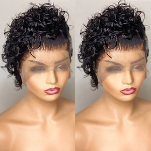 Short black curly afro wig for women featuring natural hairline and voluminous hair texture