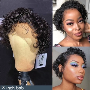 8-inch short curly afro bob wig in natural black with high-density voluminous texture