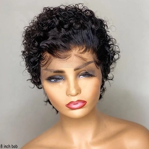 8-inch black curly bob wig on mannequin showing detailed hair texture and fluffy volume
