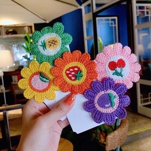 Kids Crochet Knitted Flower Hair Clips Handmade Fruit Sunflower Smiley Face Hairpins For Girls Sweet Accessories