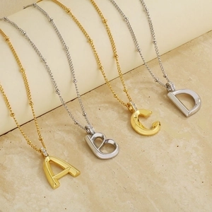 3D letters A to D pendant necklaces in gold and silver finish with satellite chains