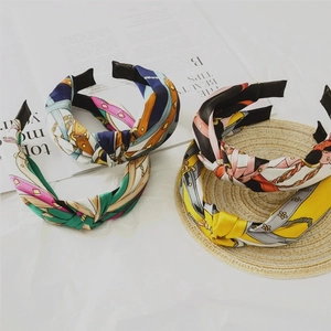 Satin knotted headbands with elegant chain print patterns for women hair styling