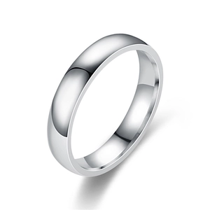 Detailed view of 4mm silver stainless steel ring with mirror polished finish and flat surface