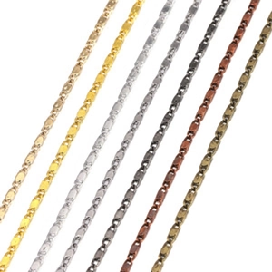 Detail of 1.2mm silver plated snake chains in five assorted metallic colors for DIY jewelry