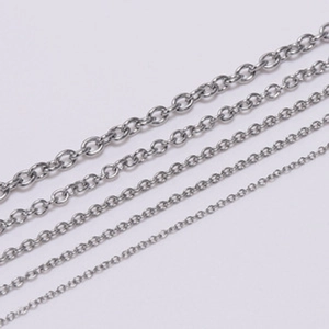 Detail view of silver O-chain extenders in five different thicknesses for DIY jewelry making