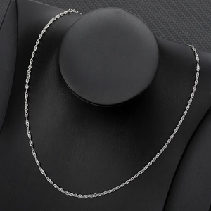 Dettaglio di una collana a catena attorcigliata argento su un busto di velluto nero