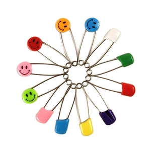 Baby Safety Pins With Smiley Face Colorful Plastic Head U-Shaped Metal Diaper Pins For Infants Kids Clothing Sewing Supplies