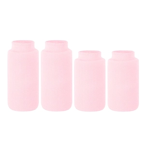 Set of 4 pink gel finger ice packs for cold therapy, two sizes on white background