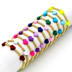 Copper Beaded Bracelet For Women 18K Gold Plated Enamel Heart Charms Colorful Round Beads Fashion Jewelry