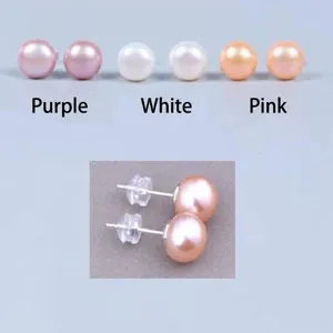Pendientes de tuerca de perlas de agua dulce con pasadores de plata S925 elegantes.