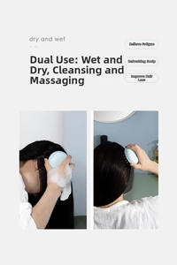 Detail showing dual-use scalp massage brush for wet hair cleaning and dry head massage