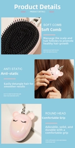 Unicorn massage hairbrush with soft bristles, anti-static design and ergonomic handle