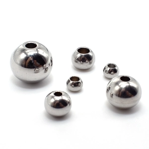 Polished silver stainless steel hole beads in various sizes for jewelry making