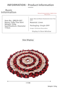 Detail of multi-layer 119cm Christmas tree skirt with red plaid and burlap ruffles