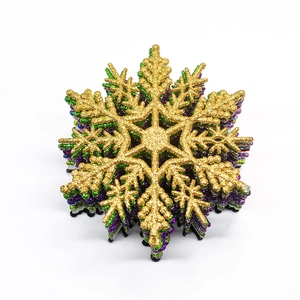 Glittering 10cm snowflake ornaments in gold, green and purple for Christmas tree decor