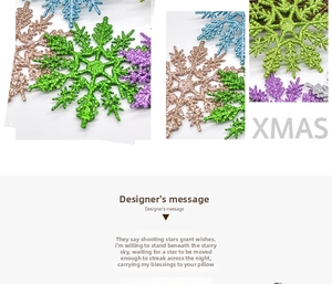Detailed close-up of colorful Christmas glitter snowflake ornaments in vibrant multi-color hues