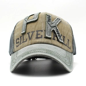 Vintage washed patchwork baseball cap with PK embroidery and Silver Fall print