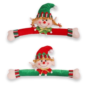Fermapende per tende a forma di elfo di Natale in peluche rosso e verde per decori
