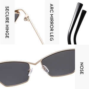 Detailed view of gold metal sunglasses frame with secure hinges and comfortable nose pads