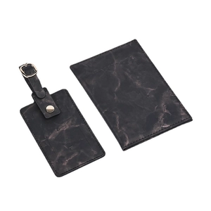 Black marble pattern PU leather travel set including passport cover and luggage tag