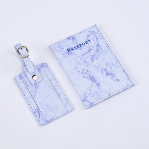 Lavender marble pattern PU leather passport cover and matching luggage tag travel set
