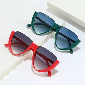 Fashion Cat Eye Sunglasses Semi Rimless V Shape PC Lens Plastic Frame UV400 For Women And Men Driving Travel