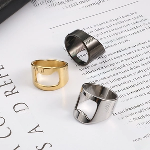Bottle Opener Ring 316L Stainless Steel Functional Cool Punk Finger Jewelry For Men Women Streetwear Portable