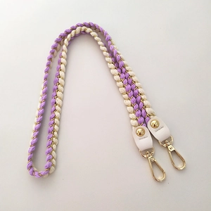 Handwoven purple and beige cotton rope shoulder strap with gold metal clasps for bags