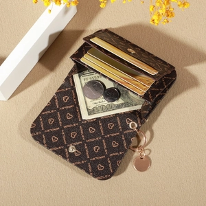 Brown printed short multi-functional wallet for women with MADLEY pattern and snap button