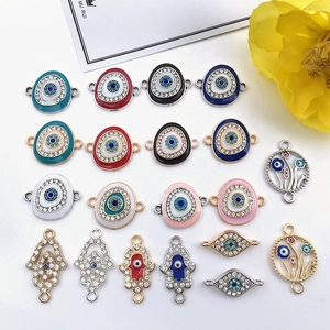 Evil Eye Hamsa Hand Charms Alloy Enamel Rhinestone Pendants Connectors For DIY Jewelry Making Bracelets Necklaces