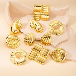 Stud Earrings Gold Plated Stainless Steel Geometric Textured Shell Teardrop Round Square Vintage Jewelry For Women