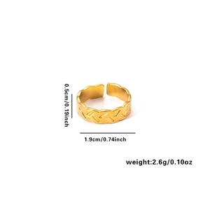 Exaggerated gold titanium steel braided open ring with textured wheat pattern design