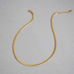 Minimalist gold plated snake bone chain necklace with adjustable lobster clasp closure