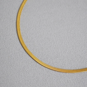 Minimalist gold-plated brass flat snake bone chain necklace for women on matte background