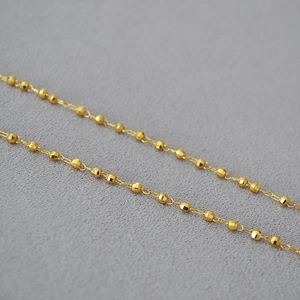 Polished gold-plated brass faceted bead chain necklace with minimalist design for women