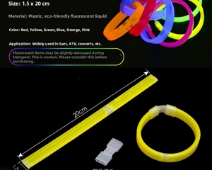 Detail of 1.5x20cm glow sticks in six colors with connectors for making bracelets