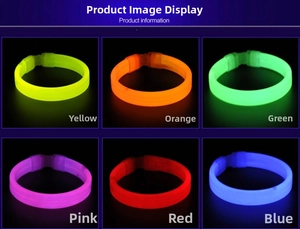 Detailed grid view of six vibrant LED silicone glow bracelets in multiple colors