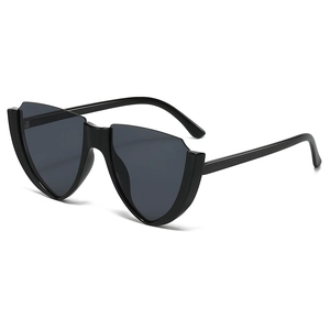 Fashionable black semi-rimless cat-eye sunglasses with unique V-shaped geometric frames