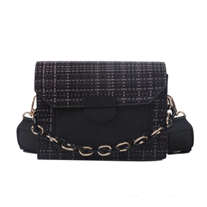 Borsa a tracolla in tweed alla moda con finiture in pelle nera e catena decorativa