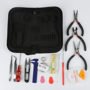 Complete 15-piece DIY jewelry tool set with pliers and calipers in a black zipper case