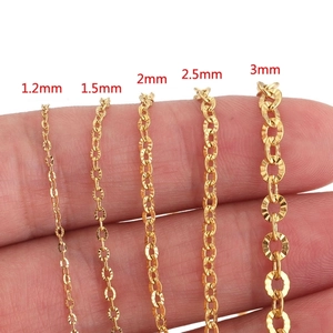 Close-up showing various widths of gold stainless steel sunflower embossed jewelry chains