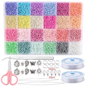 DIY Jewelry Making Supplies Colorful Glass Seed Beads Alloy Charms Elastic String Scissors Tweezers Handcrafted Kit