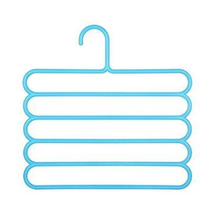 Space-saving 5-tier multi-functional pants hanger in light blue for closets